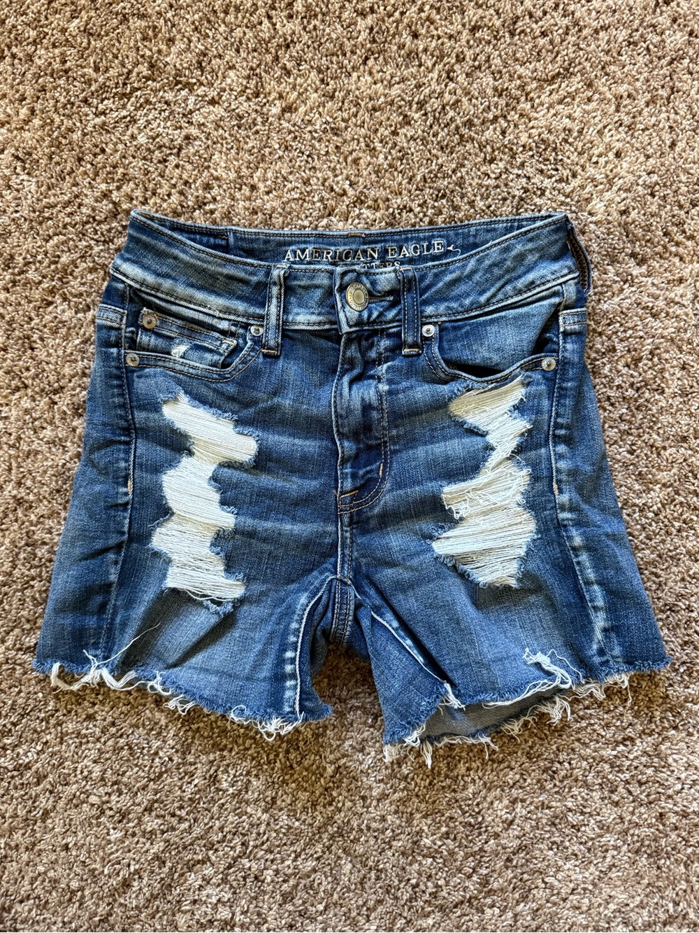 American Eagle Outfitters Distressed Dark Blue Denim Cutoff Shorts
